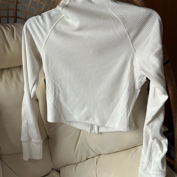 White Ribbed Cropped Jacket - Picture 7 of 8